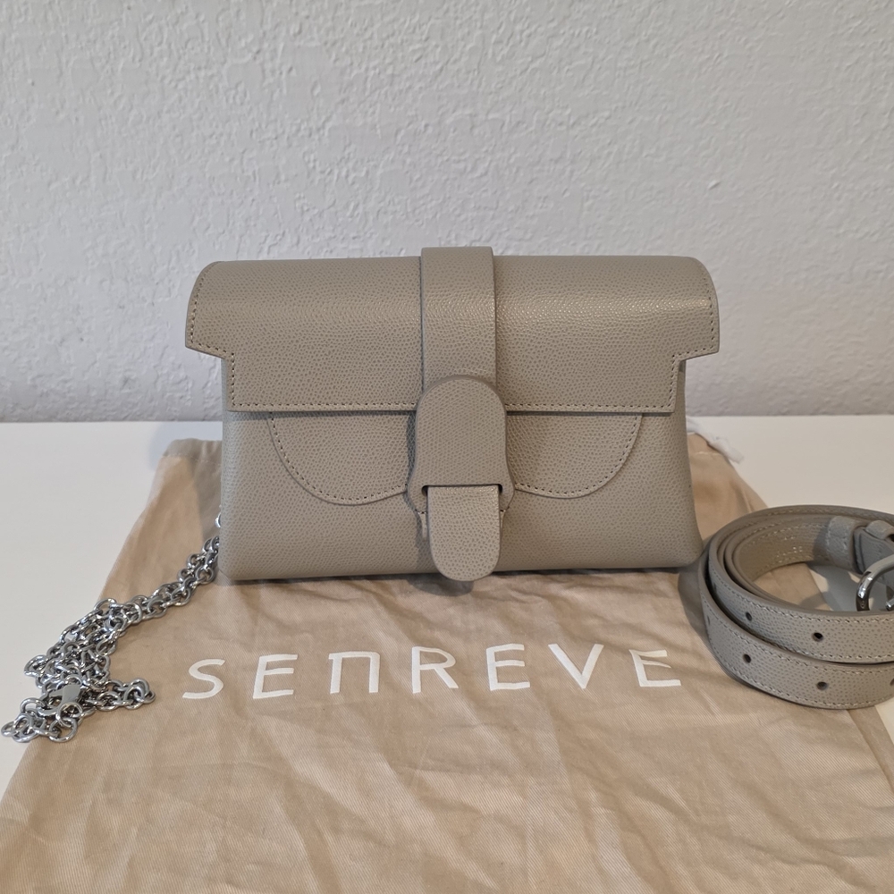 Senreve Etoupe Pebble Leather Crossbody with Chain & Strap